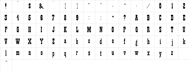 Showguide Normal  glyph index