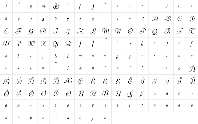 BernhardSchoenschriftEF Regular  glyph index