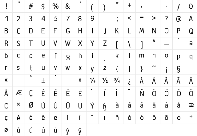 NeigaRegular Regular  glyph index
