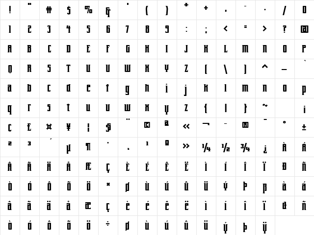 Farrier ICG Bold  glyph index