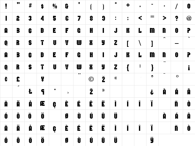 Direction Regular  glyph index