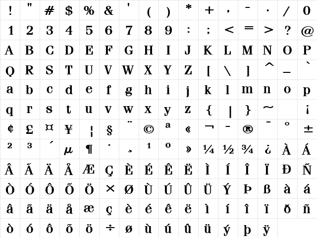 Feline Wide Bold  glyph index