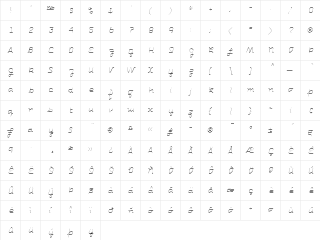 Uniglow Regular  glyph index
