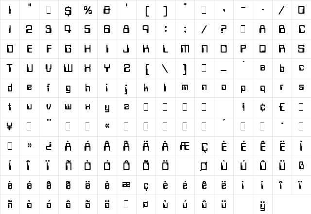 Data Seventy LET Plain  glyph index