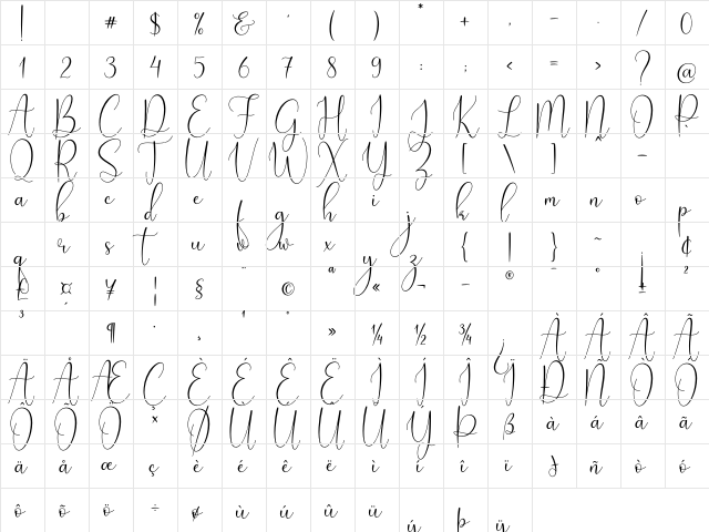 My Favorite Regular  glyph index