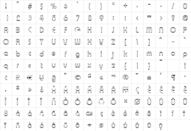 BrianBeckerOutline Regular  glyph index