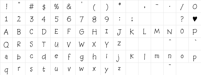 BaaBookKB Regular  glyph index