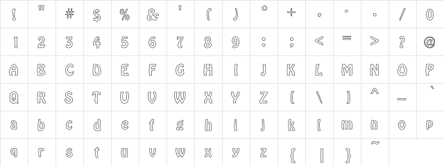 Vagabond Hollow Regular  glyph index