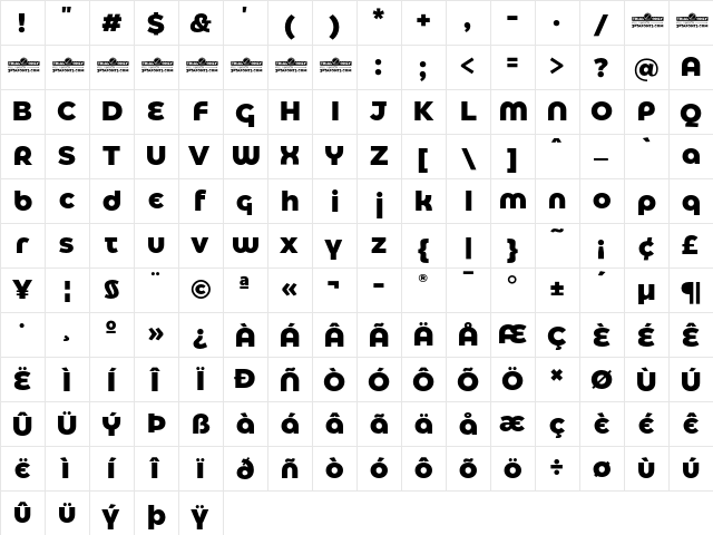 Eastman Alternate Trial Extrabold  glyph index