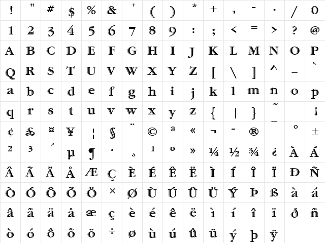 GaramondHanItcD Regular  glyph index