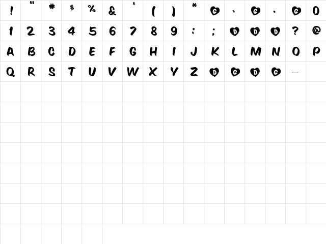 GeeWhiz Regular  glyph index