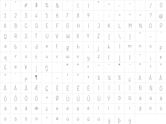 Instine Sans Regular  glyph index