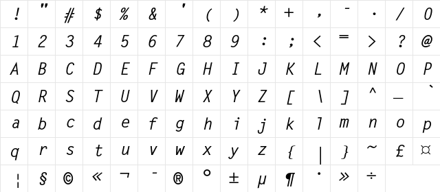 MetronomC Bold Italic  glyph index