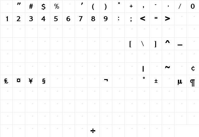 AlexonBoldTab Bold  glyph index