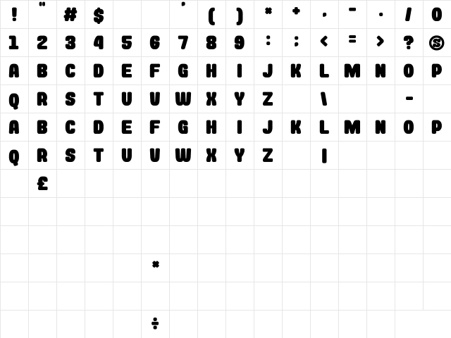 Rockin' Record Regular  glyph index