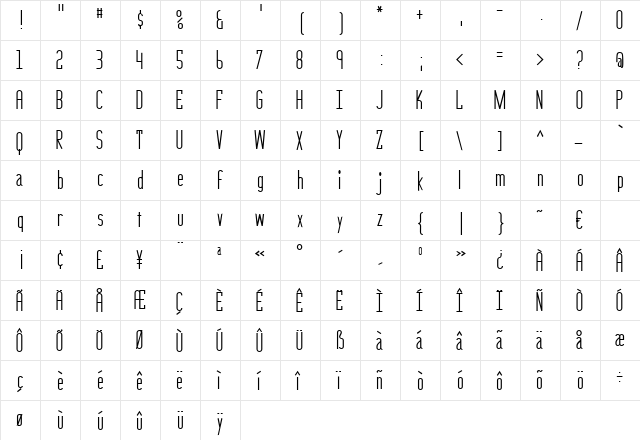 Epigone Regular  glyph index