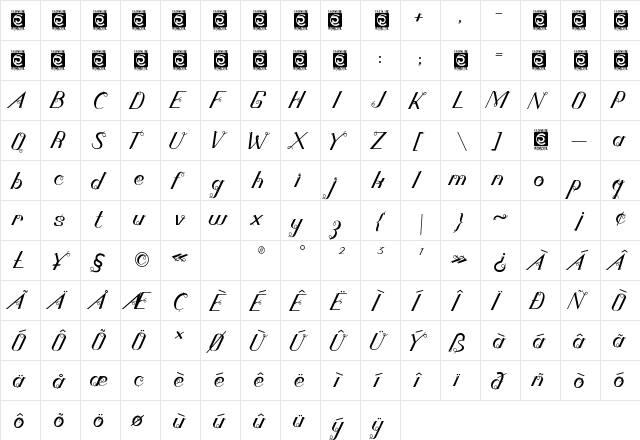 Bornena Personal Use Regular  glyph index