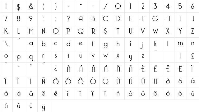 Bellerose Light  glyph index