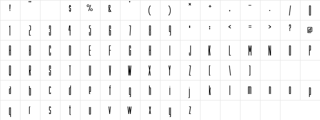 squarina thin Regular  glyph index