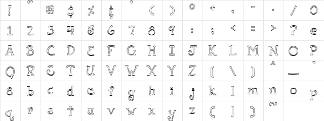 PC Crazy Serif Regular  glyph index