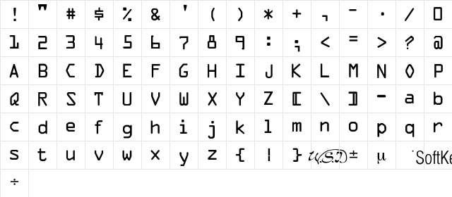 OCR ARegular  glyph index