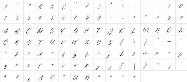 Charmelya Script Regular  glyph index