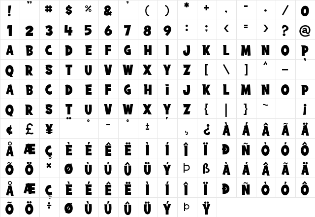 DRAGON KIDS BROKE Regular  glyph index