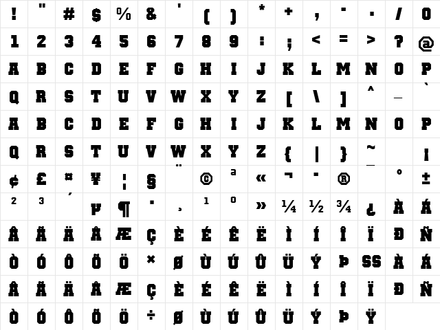 Team MT Bold  glyph index