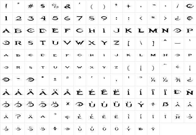 Halo Regular  glyph index