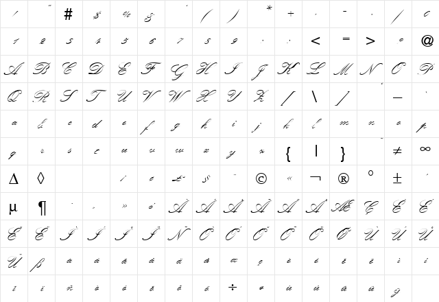 KremlinScriptOne DB Regular  glyph index
