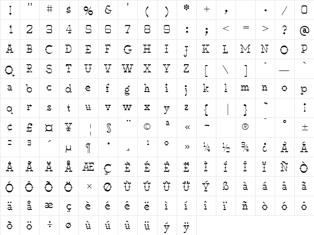 WyomingMacroniPegged Regular  glyph index