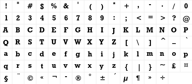 GeoSlb712BoldC BT Regular  glyph index
