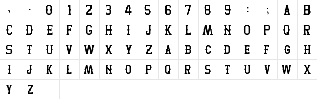 Two Peaks Regular  glyph index