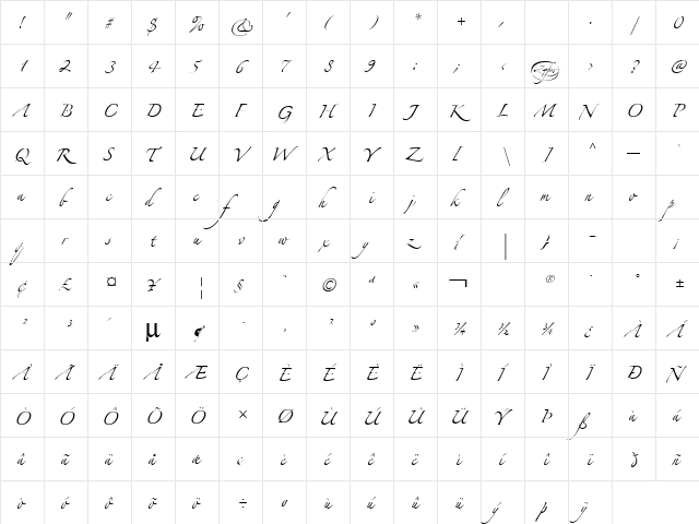 LinotypeZapfino One  glyph index