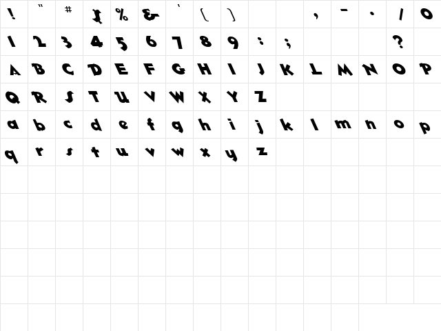 Blue Table 2 Regular  glyph index