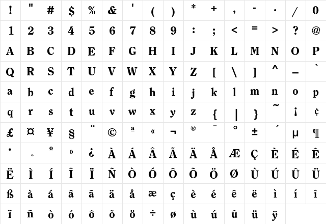 ClearfaceEF-Heavy Regular  glyph index