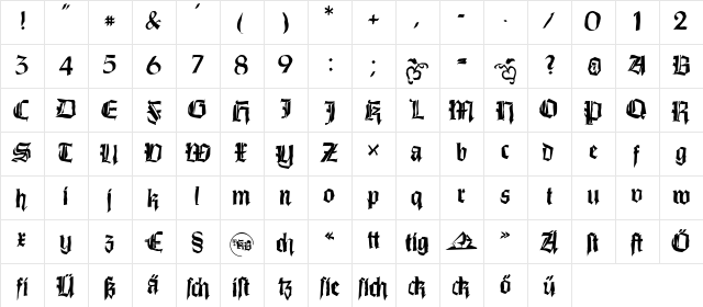 DirtyThinkwitz Regular  glyph index