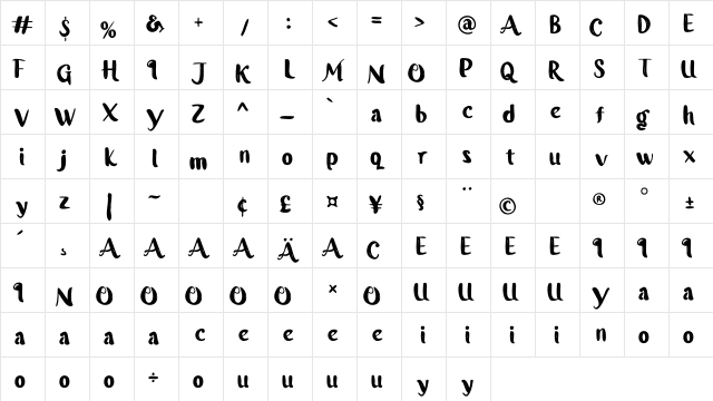 Gigihpu Regular  glyph index