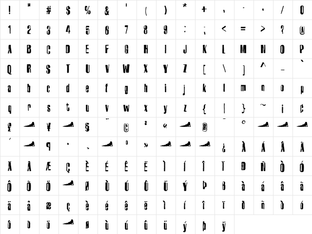 Harlem-SlangNormal Medium  glyph index
