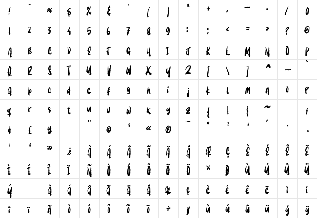 Last Zombie Regular  glyph index