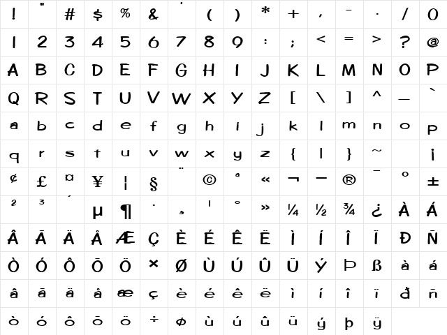 Copybook-Extended Bold  glyph index