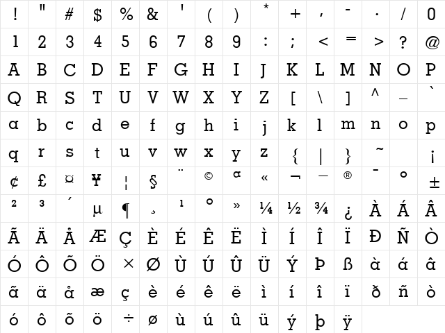 Nashville Medium Regular  glyph index