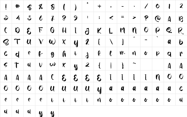 Yoshinoya Regular  glyph index