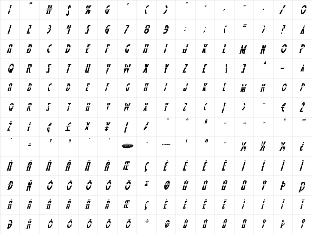Wolf's Bane II Halftone Italic Italic  glyph index