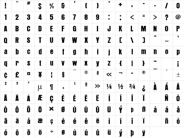 Royko Regular  glyph index