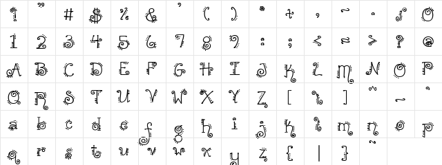 PC Curl Regular  glyph index