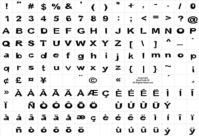 Snott Bold  glyph index