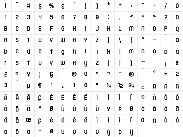 Toon Around Regular  glyph index