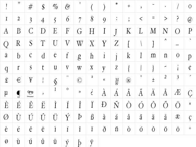 HoffmanFL Regular  glyph index