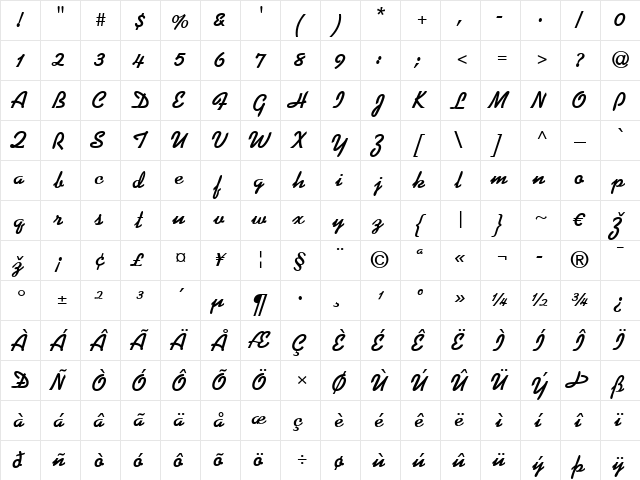 Kaufmann LT Bold  glyph index